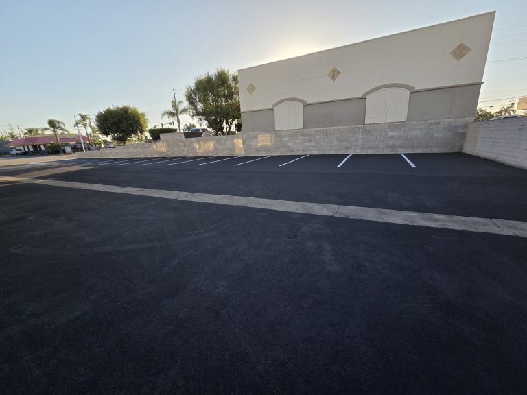 Commercial parking lot repaving and restriping in Stanton