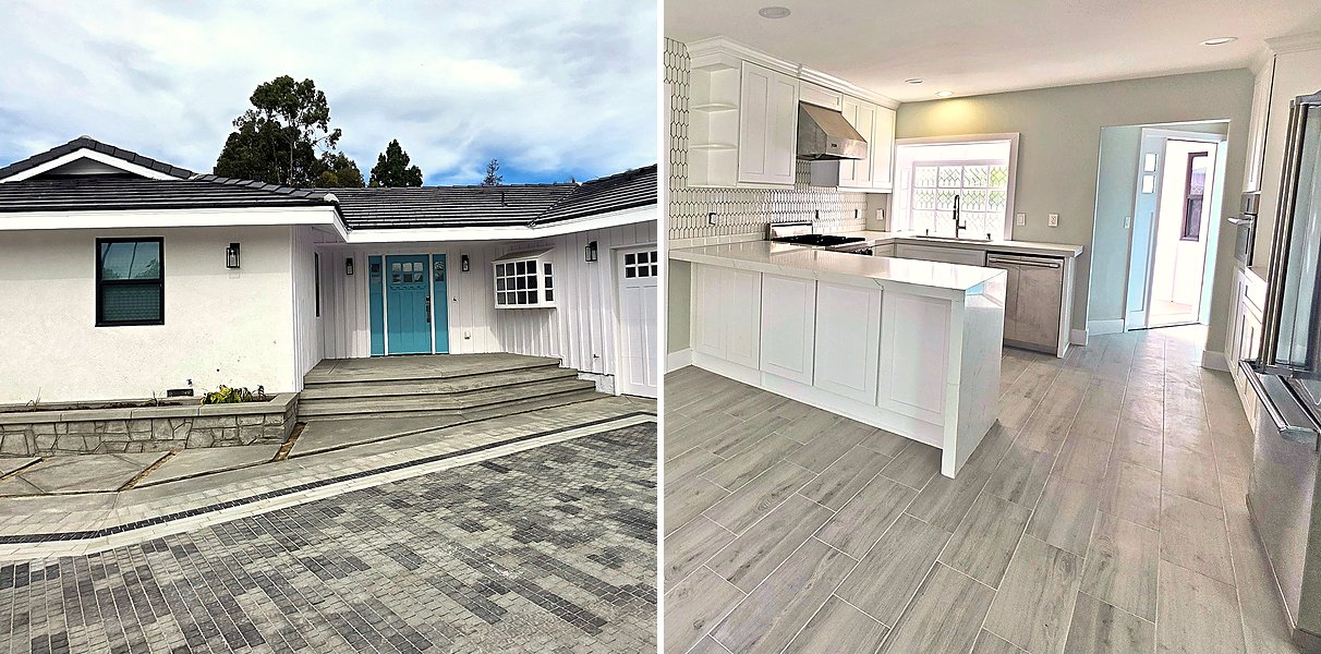 Whole-home remodel in Garden Grove, exterior and kitchen